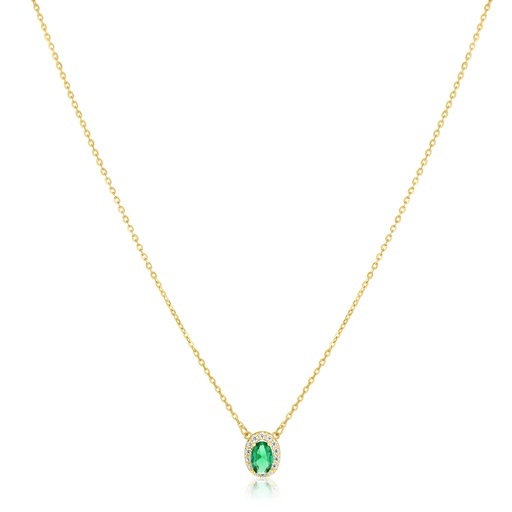 [BB264] 9Y HALO SYNTHETIC EMERALD PENDANT NECKLACE