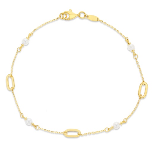 [BB271] 9Y STATIONS BRACELET WITH ALTERNATING PEARLS & OVAL LINKS