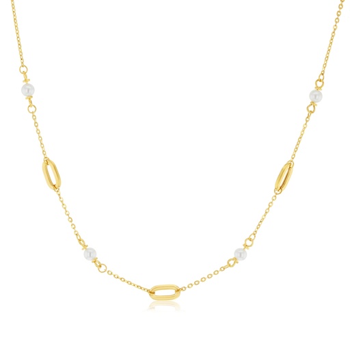 [BB272] 9Y STATIONS NECKLACE WITH ALTERNATING PEARLS & OVAL LINKS