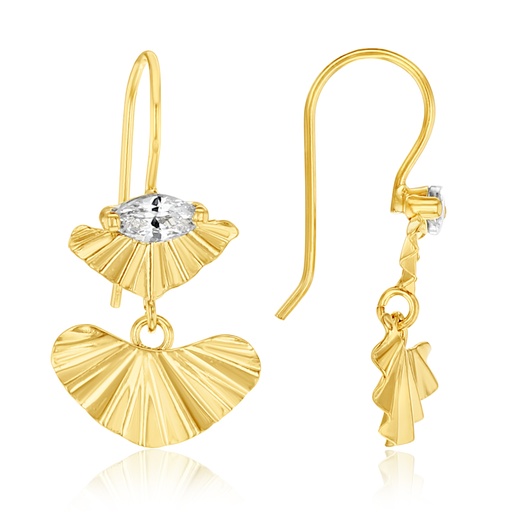 [EAR1334] 9Y DROP EARRING WITH CZ & PLEATED FAN DESIGN