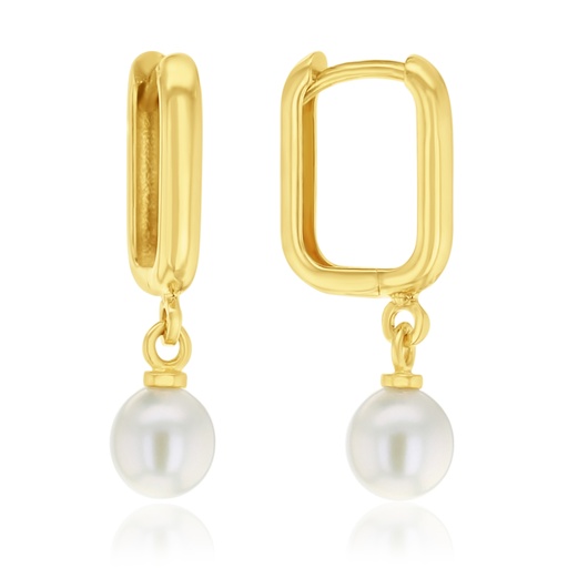 [EAR1358] 9Y RECTANGLE HUGGIE HOOP WITH PEARL DROPS