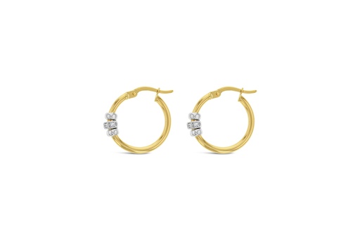 [EAR1004] ## 9Y PLAIN HOOP W/ WHITE CZ FEATURE